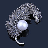 Vintage Gun Plated Feather Brooch for Women