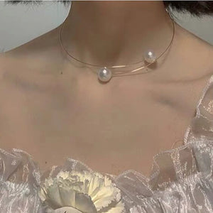 Pearl Metal Torques Necklaces for Women Open Adjustable Necklace
