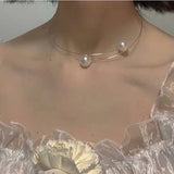 Pearl Metal Torques Necklaces for Women Open Adjustable Necklace