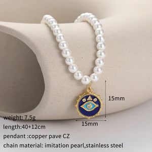 Adjustable Stainless Steel Evil Eye Heart Pendant Choker Necklace