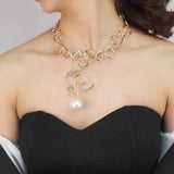 Pearl Torques Choker Necklace Geometric Alloy Statement Jewelry