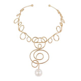 Pearl Torques Choker Necklace Geometric Alloy Statement Jewelry