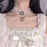 Pearl Lace Choker Necklaces Bridal Jewelry Women Wedding Tassel Punk Style
