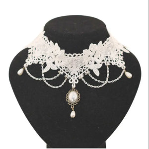 Pearl Lace Choker Necklaces Bridal Jewelry Women Wedding Tassel Punk Style