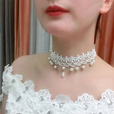 Pearl Lace Choker Necklaces Bridal Jewelry Women Wedding Tassel Punk Style