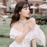 Pearl Lace Choker Necklaces Bridal Jewelry Women Wedding Tassel Punk Style