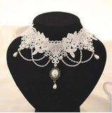 Pearl Lace Choker Necklaces Bridal Jewelry Women Wedding Tassel Punk Style