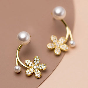 Crystal Flower Earrings 925 Sterling Silver CZ Party Jewelry