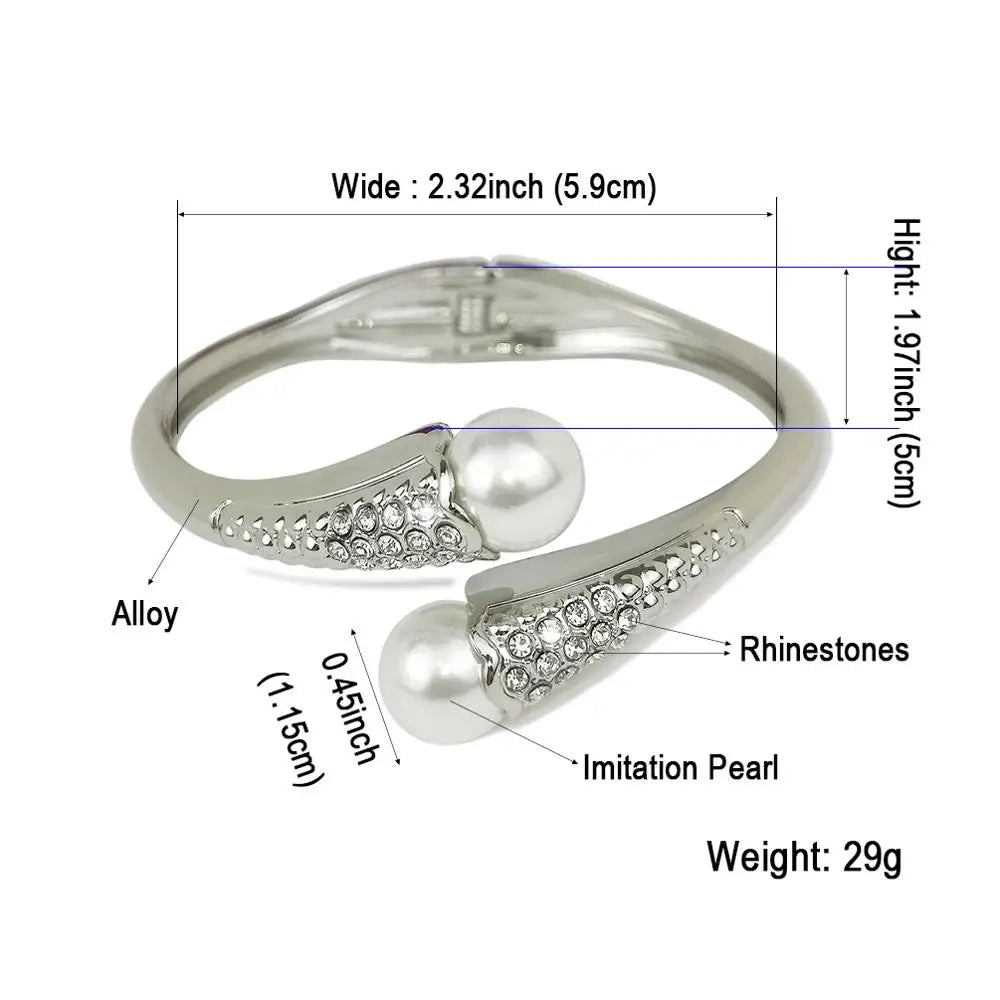 Pearls Cuff Charm Bracelets Bangle Rhinestone Alloy Jewelry
