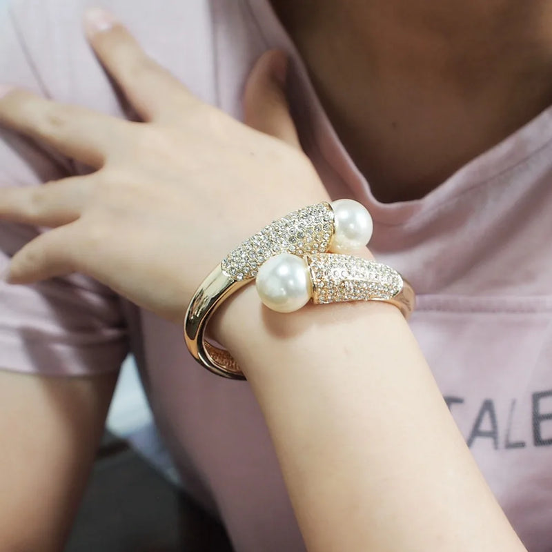 Pearls Charm Bracelets Rhinestone Alloy Jewelry Golden Silver