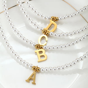 Pearls Necklace Initial Name Pendant Choker Collar