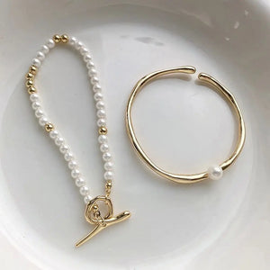 Pearls Stainless Steel Cuban Chain Bracelets Vintage Punk Double Layer