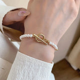 Pearls Stainless Steel Cuban Chain Bracelets Vintage Punk Double Layer