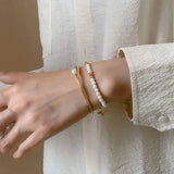 Pearls Stainless Steel Cuban Chain Bracelets Vintage Punk Double Layer