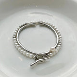 Pearls Stainless Steel Cuban Chain Bracelets Vintage Punk Double Layer