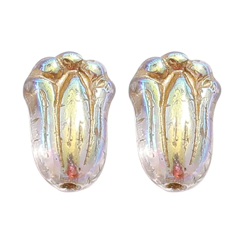 Czech Colored Glaze Tulip Foil Magic Flower DIY Hairpin Earrings 10pcs