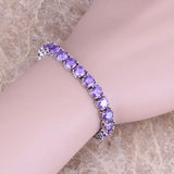 Purple CZ Silver Chain Bracelet 7 inch
