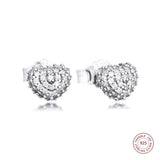 925 Silver Clear CZ Pave Heart Stud Earrings
