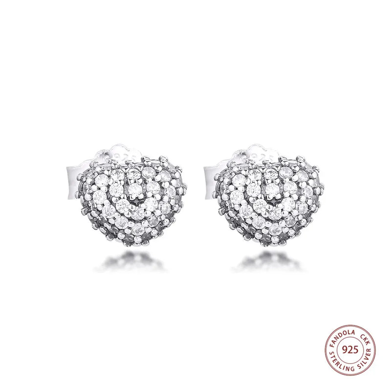925 Silver Clear CZ Pave Heart Stud Earrings