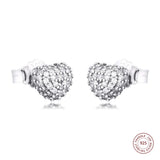 925 Silver Clear CZ Pave Heart Stud Earrings