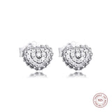 925 Silver Clear CZ Pave Heart Stud Earrings