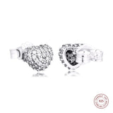 925 Silver Clear CZ Pave Heart Stud Earrings