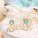 Designer's 5-Pointed Star Zircon Pearl Earrings