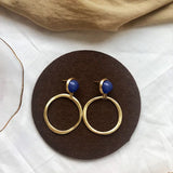 Inlaid Lapis Lazuli Earrings, Silver Jewelry for Women