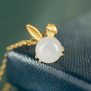 Hetian Jade Rabbit Necklace Pendant, Silver Jewelry