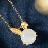 Hetian Jade Rabbit Necklace Pendant, Silver Jewelry