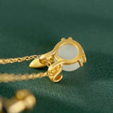 Hetian Jade Rabbit Necklace Pendant, Silver Jewelry