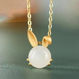 Hetian Jade Rabbit Necklace Pendant, Silver Jewelry