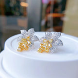 Silver Inlaid Citrine Flower Earrings Sparkling Ladies Jewelry