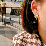 Silver Inlaid Citrine Flower Earrings Sparkling Ladies Jewelry