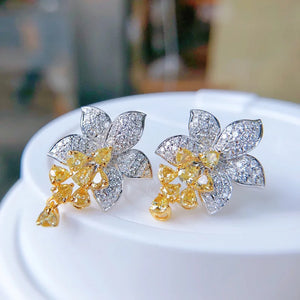 Silver Inlaid Citrine Flower Earrings Sparkling Ladies Jewelry