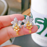 Silver Inlaid Citrine Flower Earrings Sparkling Ladies Jewelry