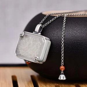 Retro Temperament Hetian Jade Silver Pendant in Independent Sachet Box Necklace