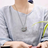 Retro Temperament Hetian Jade Silver Pendant in Independent Sachet Box Necklace