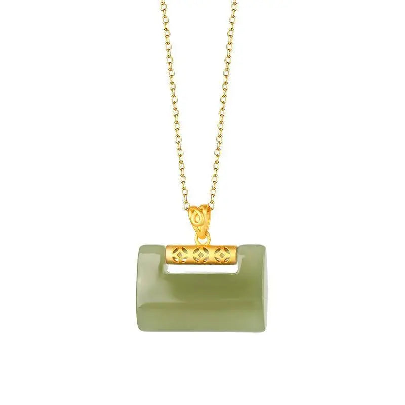 Women's Silver Inlaid Hetian Jade Necklace Pendant