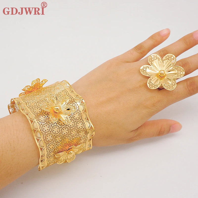 Indian African Flower Bangles With Ring Nigerian Wedding Bracelet