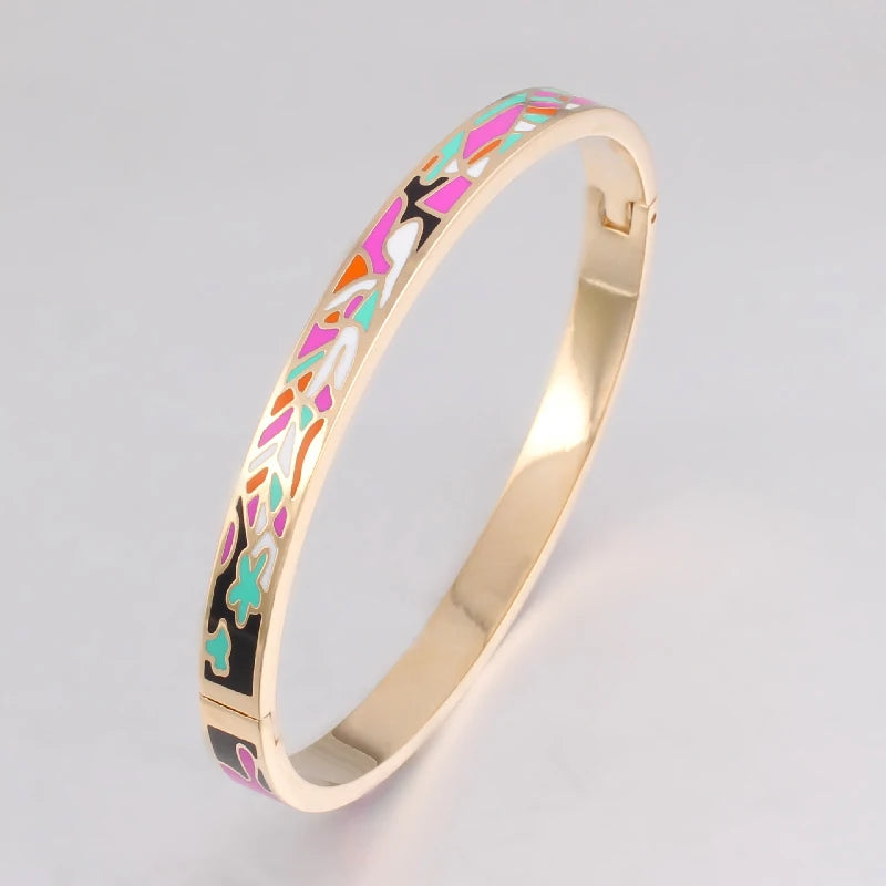 Indian Bangles for Women Stainless Steel Cuff Enamel Gold-Color Bracelets