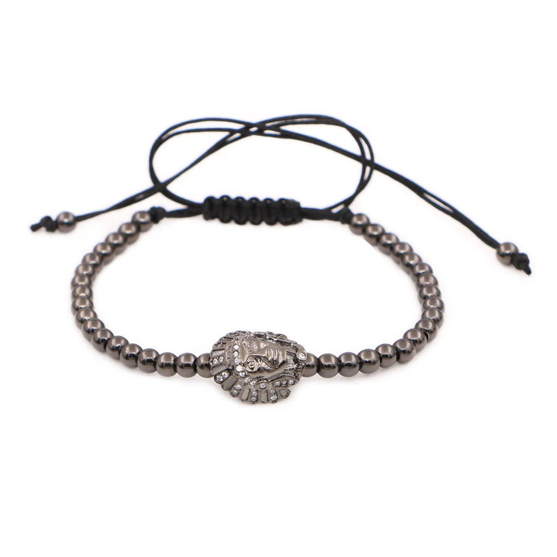 Indian Chief Head Zircon Macrame Bracelet for Men Women