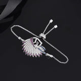 Indian Tribe Bracelet CZ Silver Feather Pendant Ethnic Women Bracelet