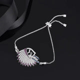 Indian Tribe Bracelet CZ Silver Feather Pendant Ethnic Women Bracelet