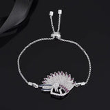 Indian Tribe Bracelet CZ Silver Feather Pendant Ethnic Women Bracelet