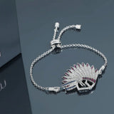 Indian Tribe Bracelet CZ Silver Feather Pendant Ethnic Women Bracelet