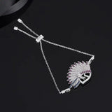 Indian Tribe Bracelet CZ Silver Feather Pendant Ethnic Women Bracelet