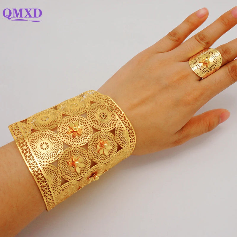 Indian Dubai Adjustable Chain Bangle & Ring Set for Women Bride