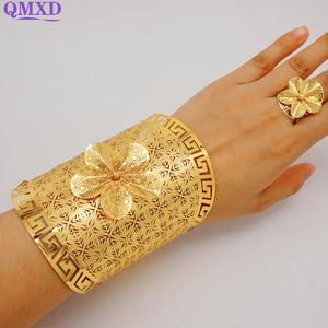 Indian Dubai Adjustable Chain Bangle & Ring Set for Women Bride