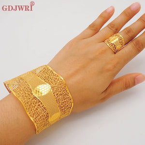 Indian Dubai Hollow Out Bangle Set with Ring for African Bride Wedding Party